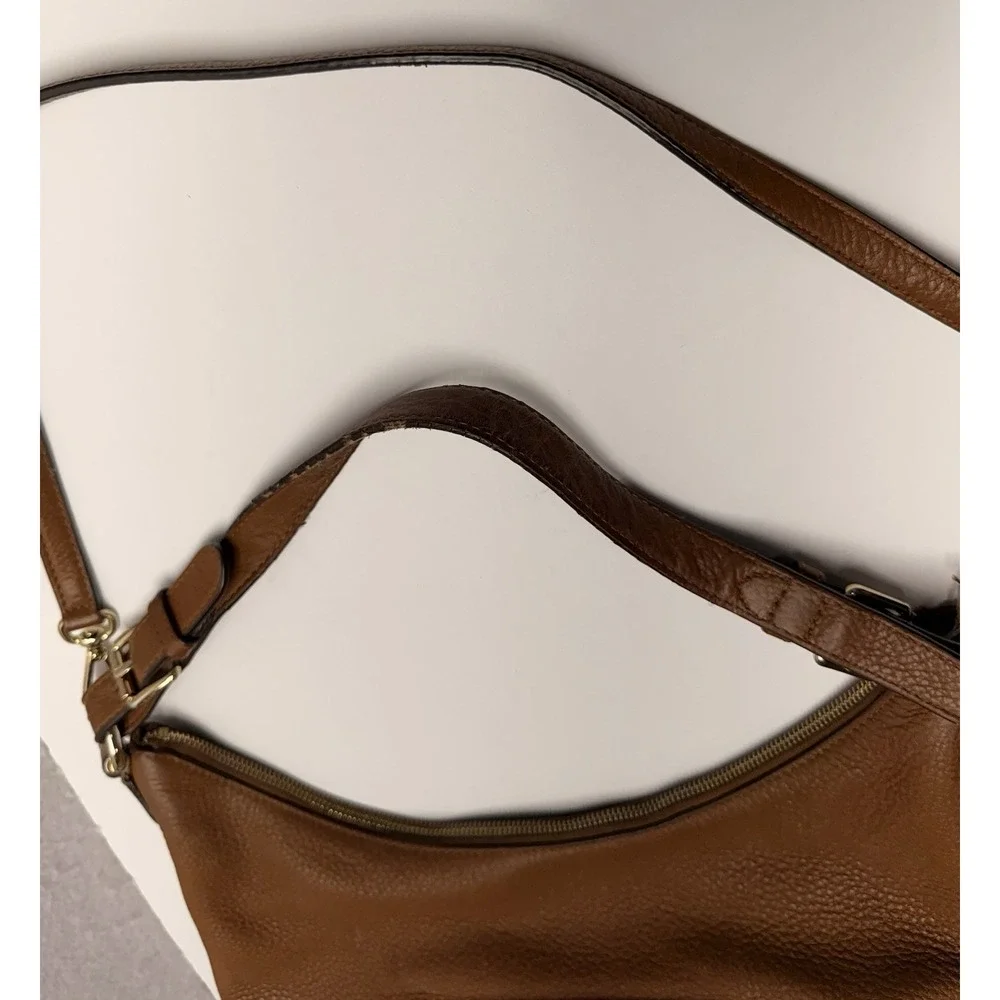 Michael Kors Lupita Large Hobo Bag Cognac Brown Pebbled Leather Crossbody